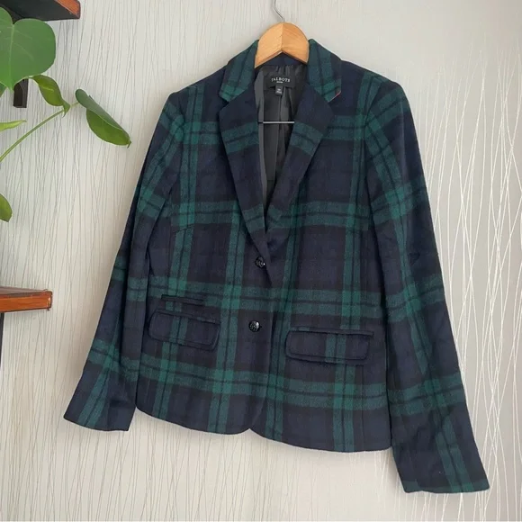 Talbots Green Tartan Plaid Wool Blend Blazer 12 Petite - Picture 2 of 11